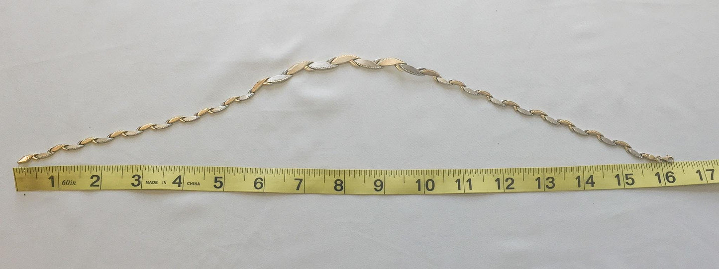 Vintage 10K Turkey Yellow and Gold 3D Flat Diamond Cut Tapered Link Chain Necklace, 16", Elegant Classy Unique Layering Chain Necklace