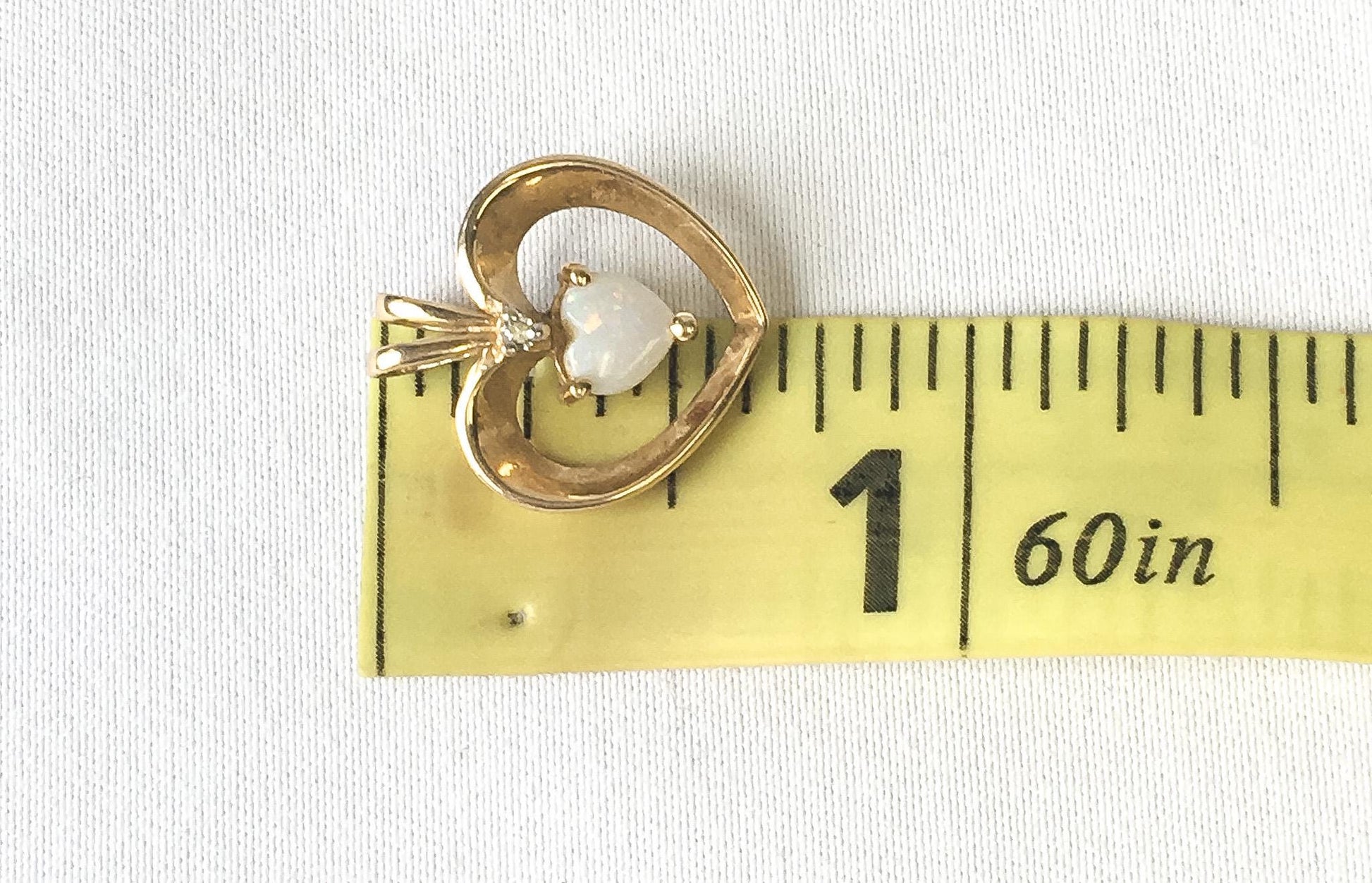 14K Yellow Gold Diamond Opal Heart Shaped Pendant, Dainty Simple Everyday Pendant