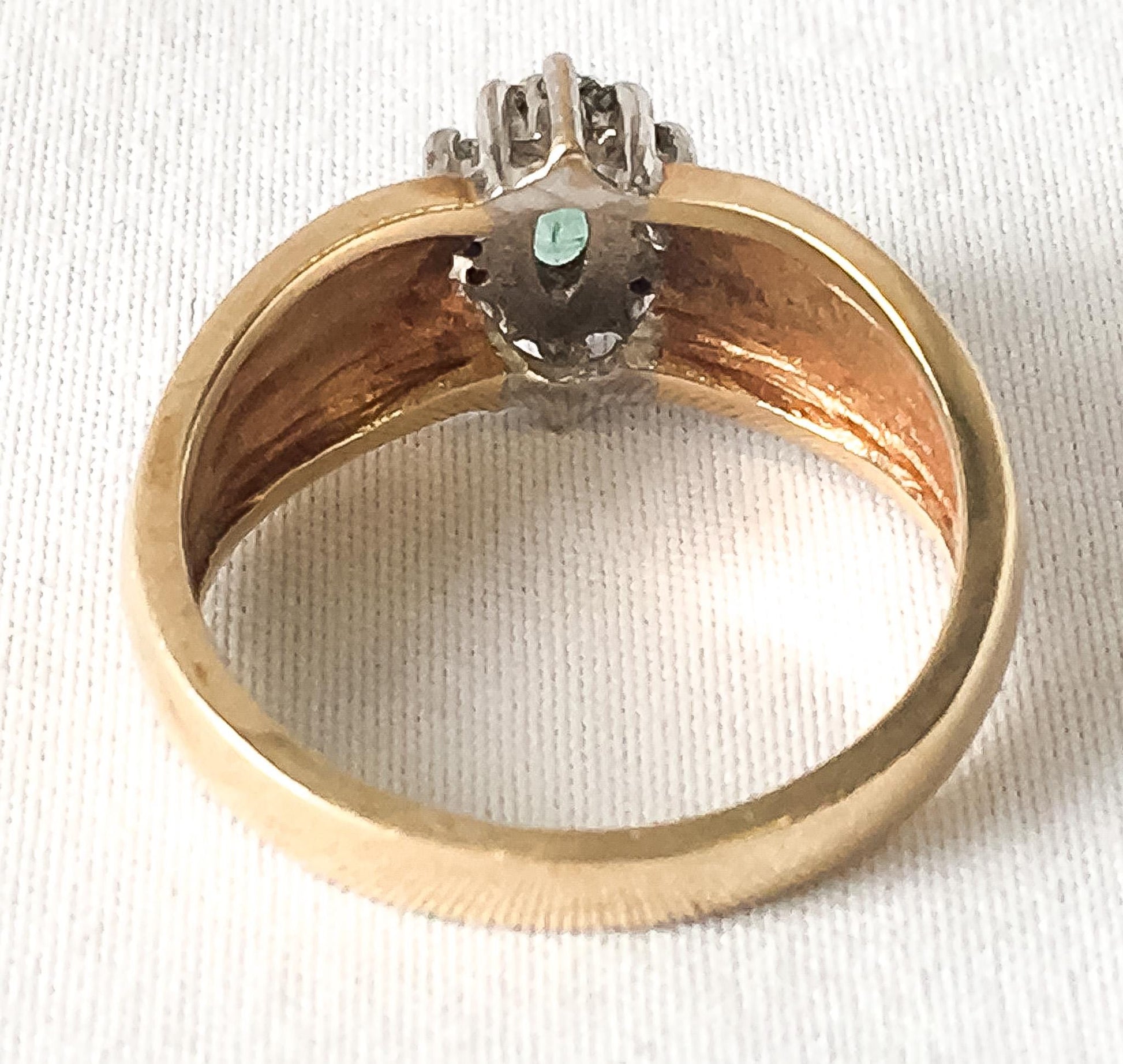 Vintage Columbian 10K Marquise Emerald Diamond Estate Ring Size 6, Elegant Art Deco Style Ring