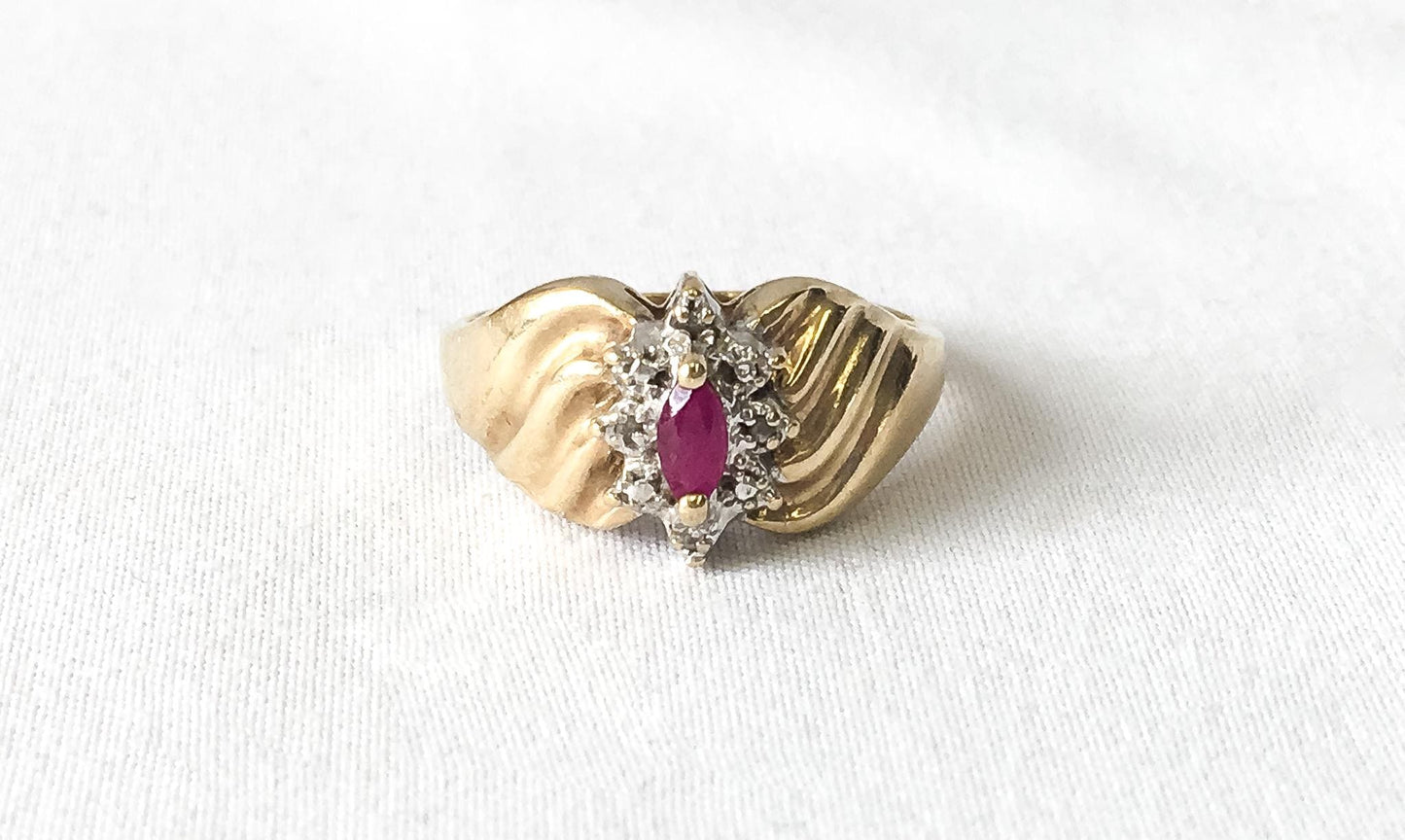 Vintage 10K THL Pink Sapphire Diamond Gold Cluster Ring, Size 6, Elegant Art Deco Style Ring