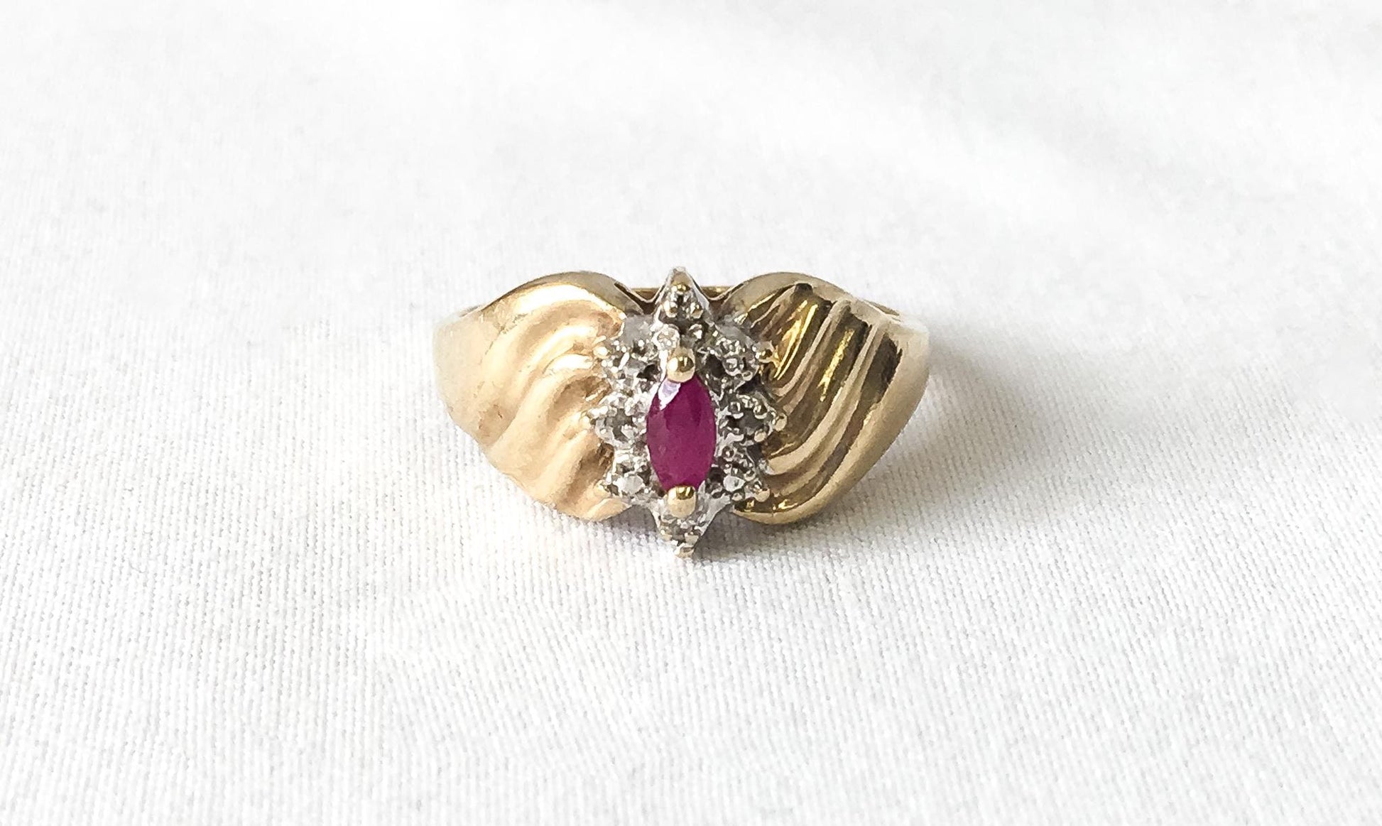 Vintage 10K THL Pink Sapphire Diamond Gold Cluster Ring, Size 6, Elegant Art Deco Style Ring