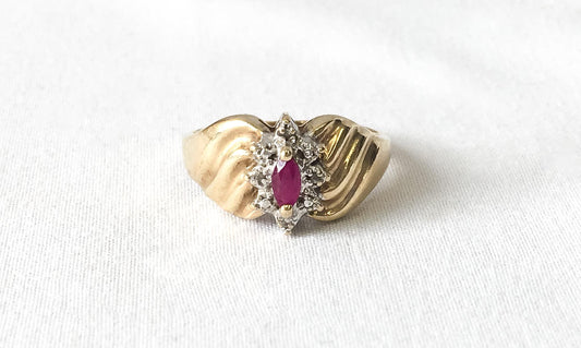 Vintage 10K THL Pink Sapphire Diamond Gold Cluster Ring, Size 6, Elegant Art Deco Style Ring