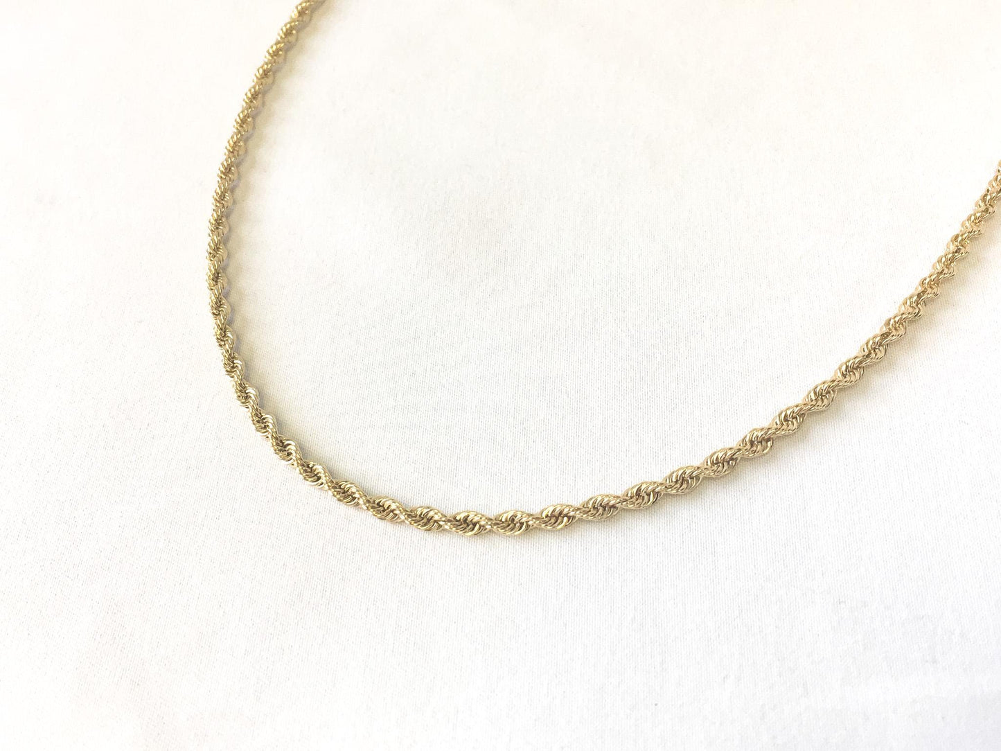 Vintage 14K Yellow Gold Rope Chain Necklace, 18.5", Roughly 3mm, Elegant Simple Layering Chain