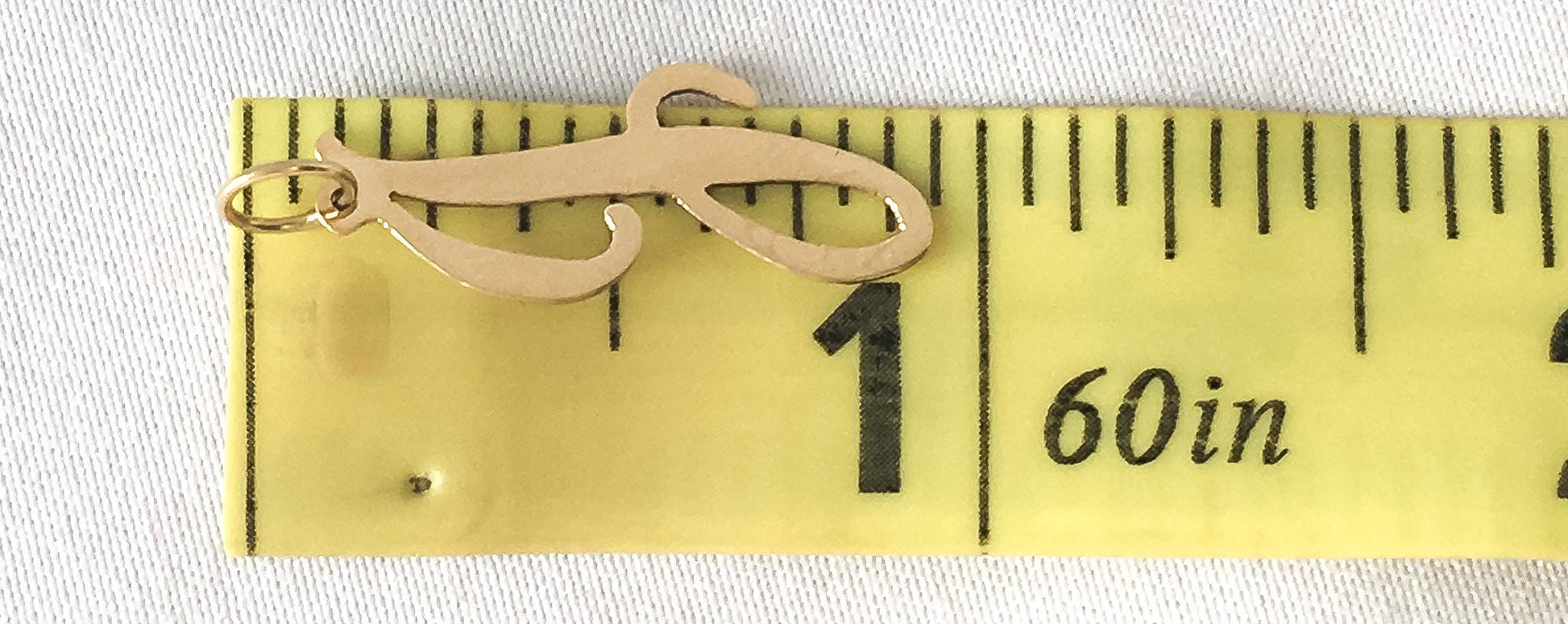 Vintage 14K Yellow Gold Cursive 'J' Initial Monogram Pendant, Simple Dainty Everyday Minimalist Pendant