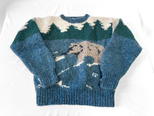 Vintage 90s Woolrich Bear Wool Crewneck Sweater, Women's Sz. XS, Vintage Grandpa Nature Sweater