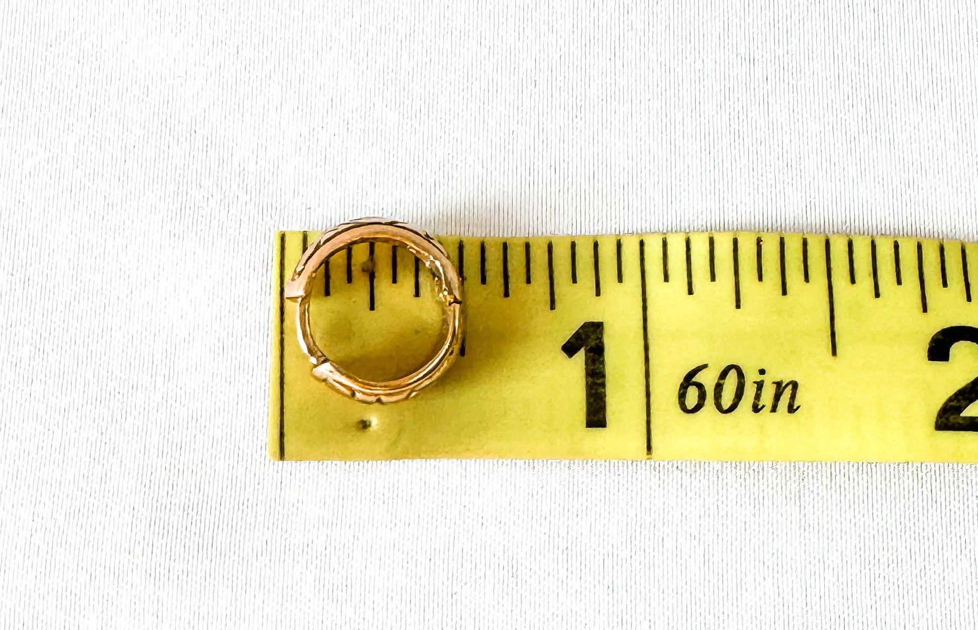 Vintage 9K 375 Rose Gold Floral Etched Mini Huggie Hoop Earrings, Roughly 4mm, Roughly .25", Unique Simple Minimalist Earrings