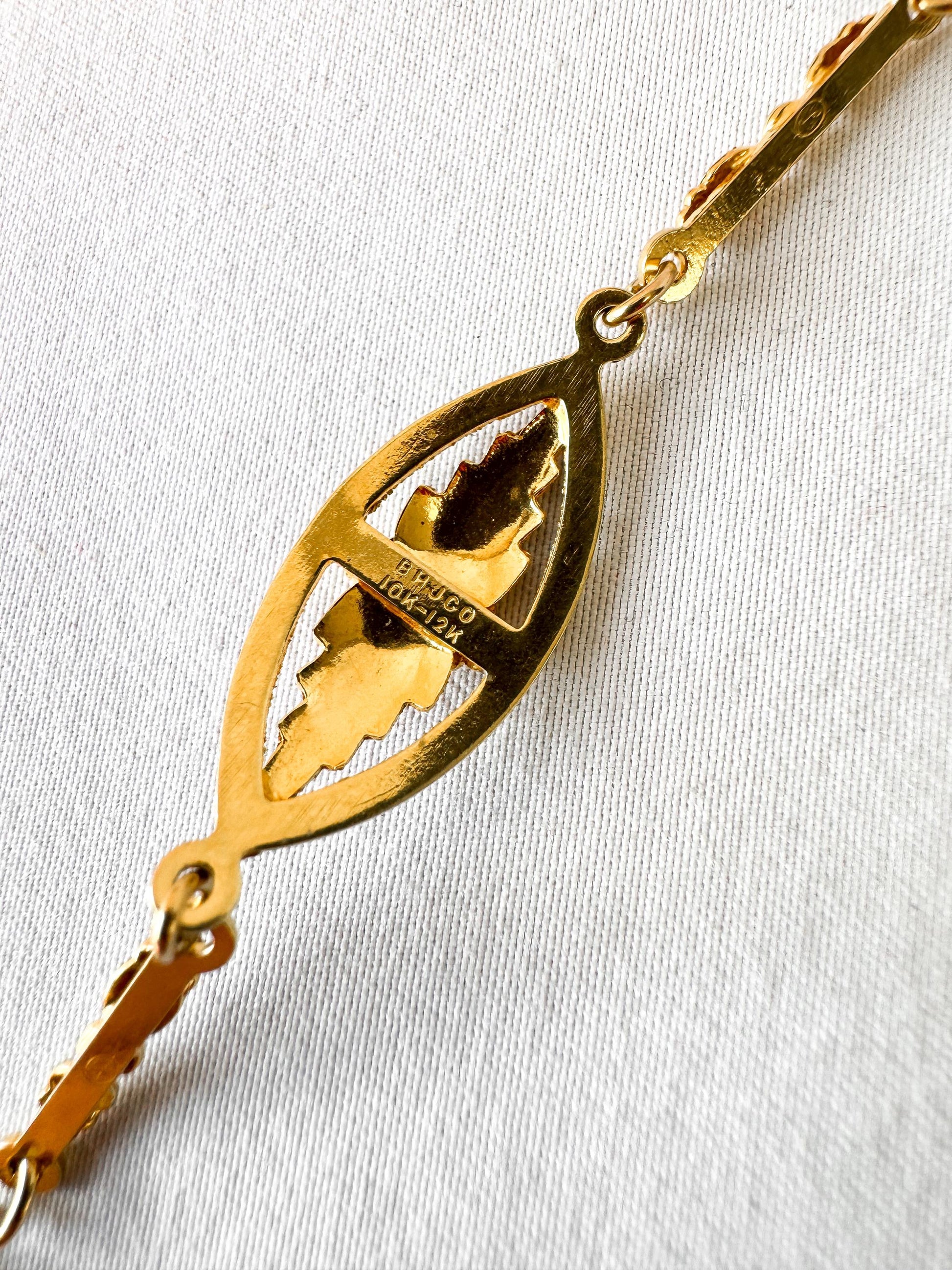 Vintage 12K 10K JCO Black Hills Gold Oval Leaf Motif 12K Gold Filled Chain Bracelet, 7.5"