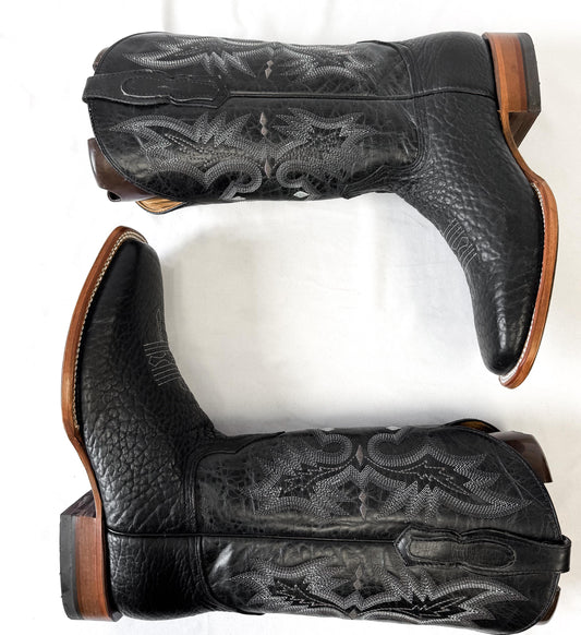 Vintage Alfa Black Leather Embroidered Cowboy Boots, Approx. Men's Sz 10.5EE, Vintage Western Boots