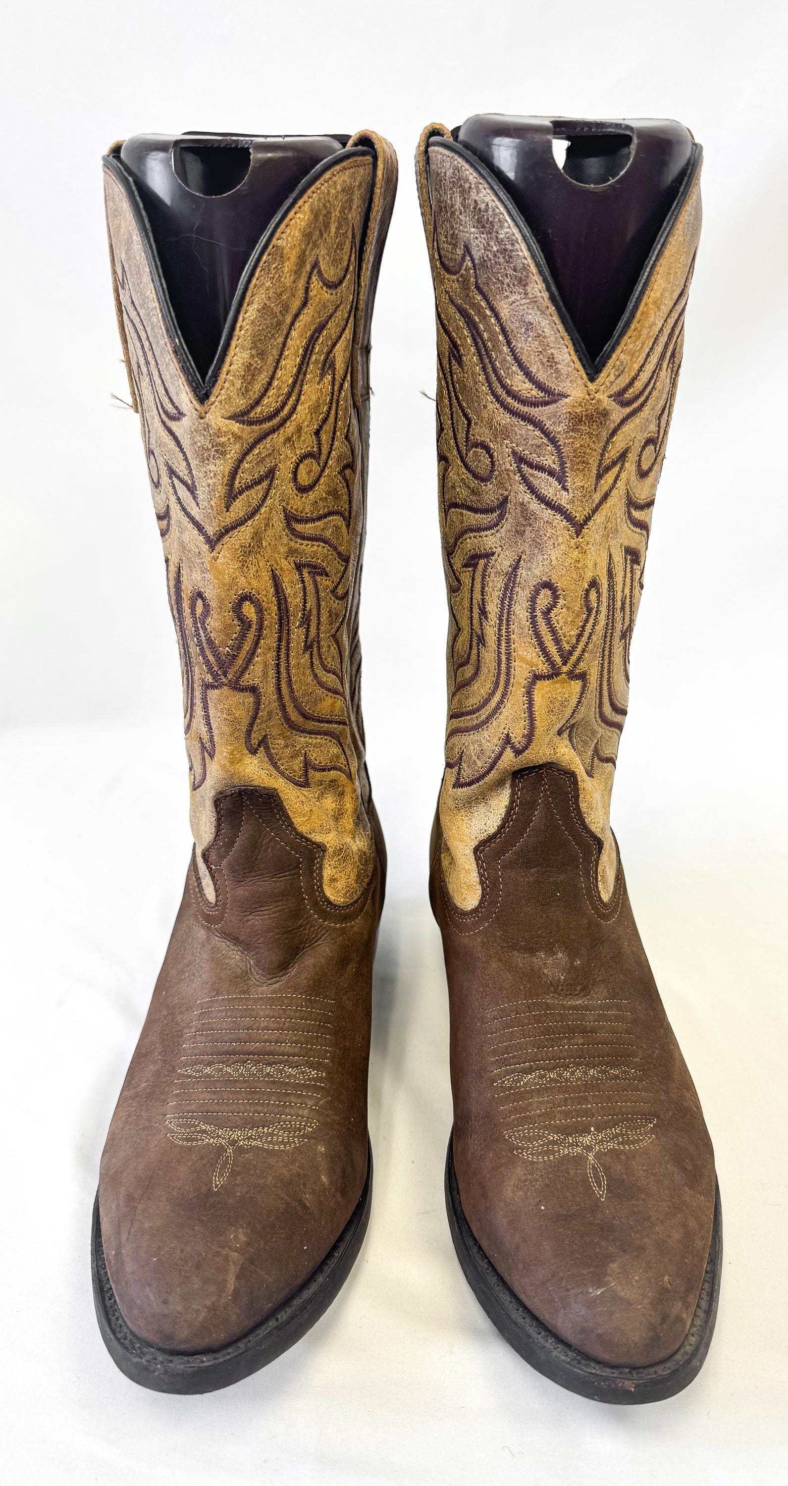 Masterson Boot Company Two Toned Brown Leather Cowboy Boots, Men's Sz. 11D