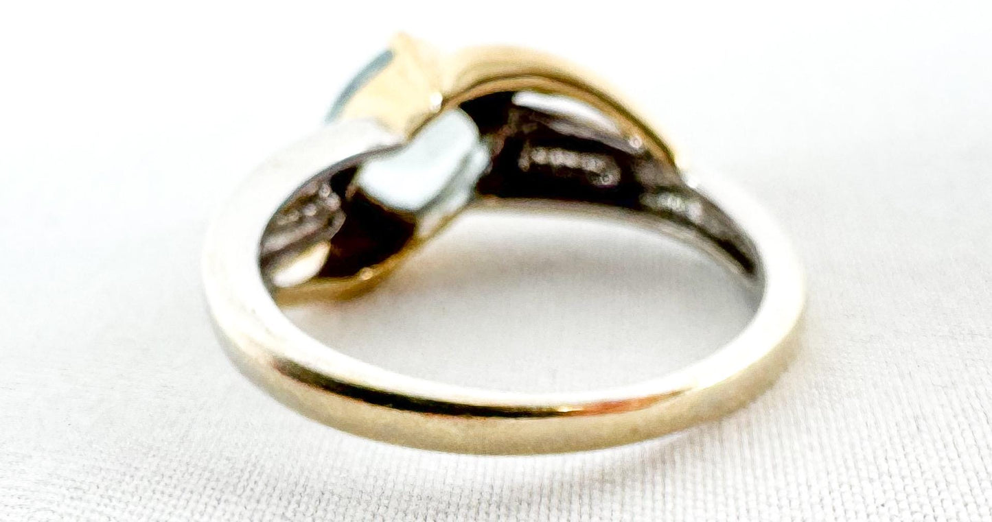 Vintage 10K Yellow and White Gold Aquamarine Diamond Ring, Sz. 6.5
