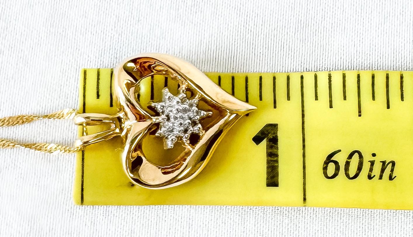 10K Yellow Gold Diamond Cluster Open Heart Pendant on 14K Italy 18 Inch Chain, Simple Elegant Chain Necklace