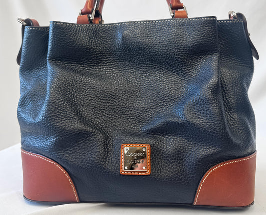 Dooney and Bourke Breanna Navy Pebbled Leather Satchel with Detachable Crossbody Strap