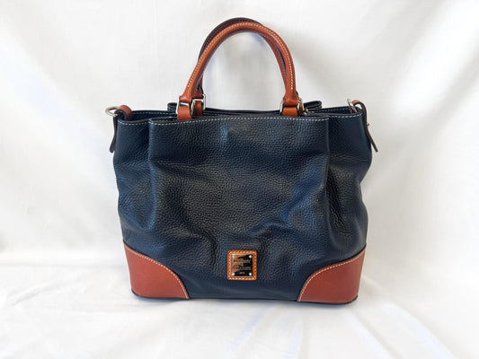 Dooney and Bourke Breanna Navy Pebbled Leather Satchel with Detachable Crossbody Strap