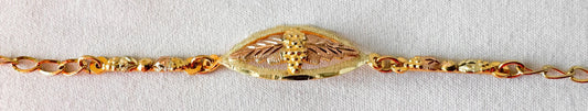 Vintage 12K 10K JCO Black Hills Gold Oval Leaf Motif 12K Gold Filled Chain Bracelet, 7.5"