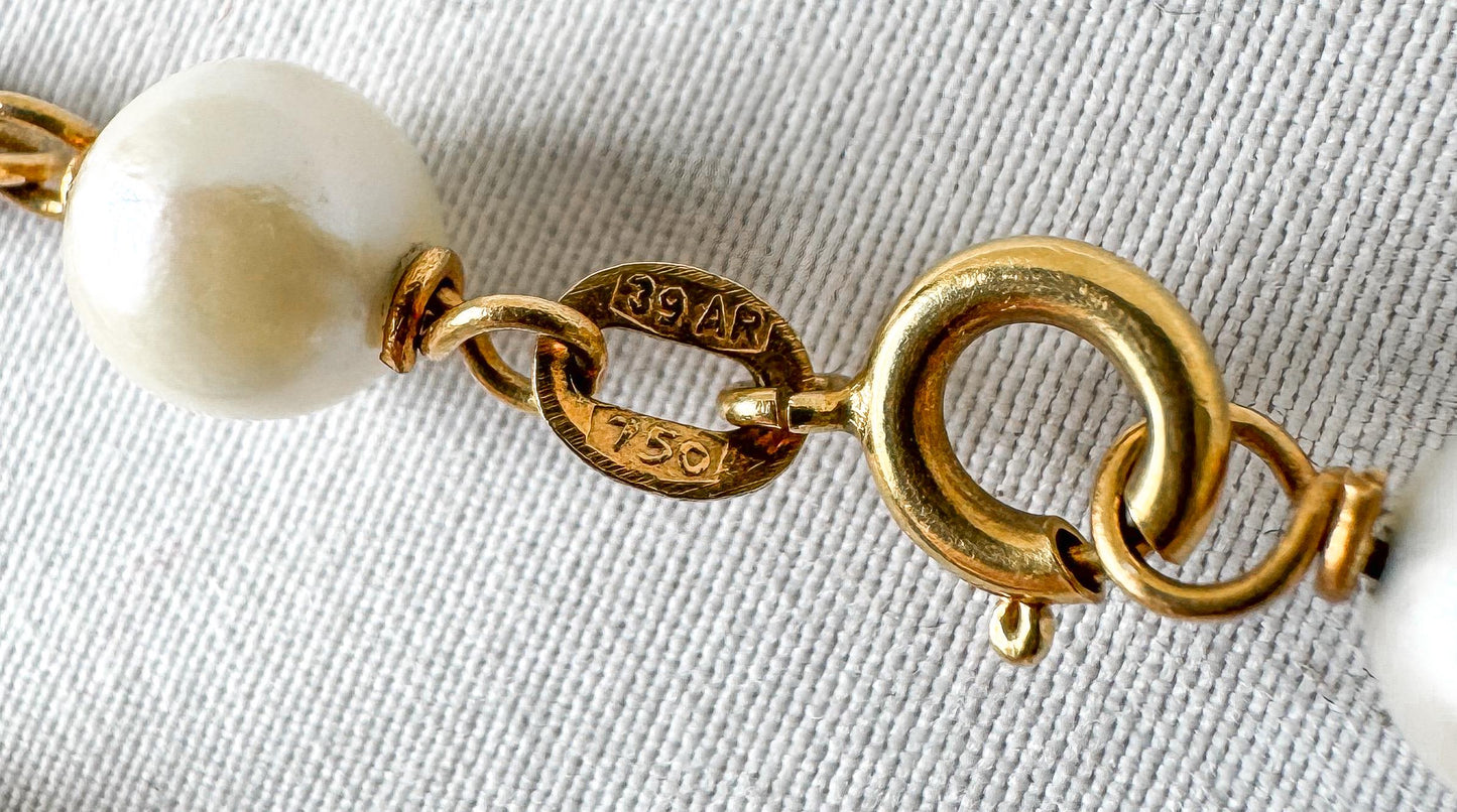 Vintage 18K 750 Pearl Blue Enamel Chain Bracelet, Approx. 7 Inches, Unique Simple Everyday Stackable Bracelet