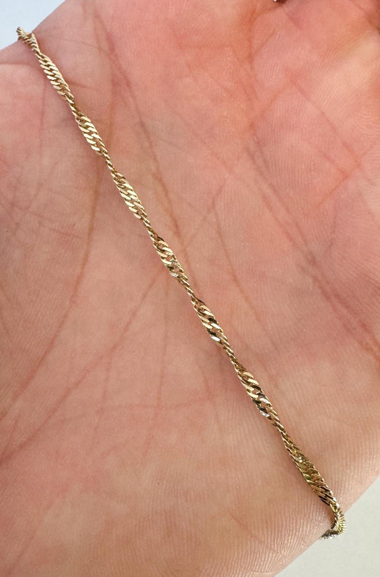 Vintage 14K 585 Turkey Yellow Gold Twisted Snake Chain Necklace, 24", 1-2mm, Simple Dainty Elegant Layering Chain
