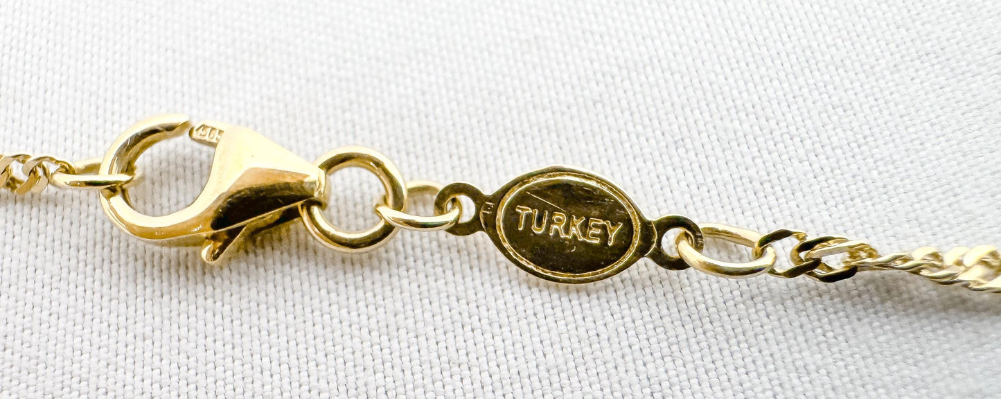 Vintage 14K 585 Turkey Yellow Gold Twisted Snake Chain Necklace, 24", 1-2mm, Simple Dainty Elegant Layering Chain