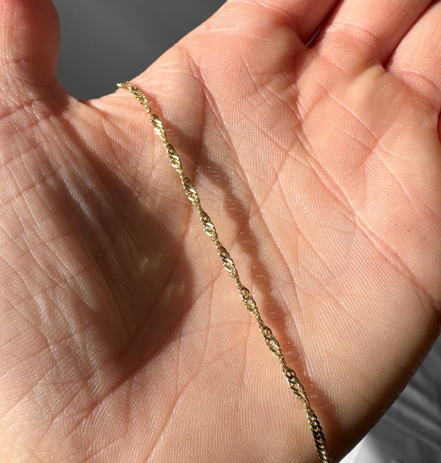 Vintage 14K 585 Turkey Yellow Gold Twisted Snake Chain Necklace, 24", 1-2mm, Simple Dainty Elegant Layering Chain