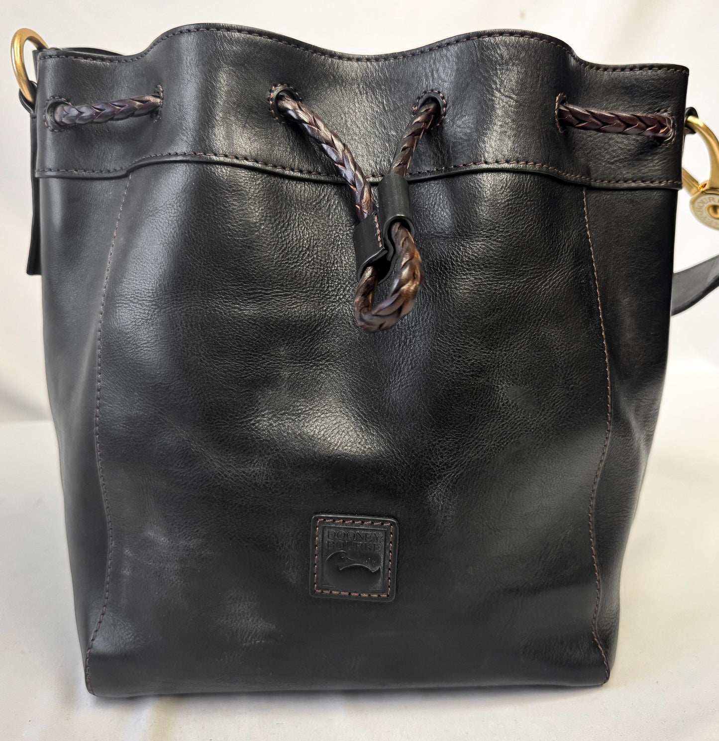 Vintage Dooney and Bourke Florentine Hattie Black Leather Drawstring Bucket Shoulder Bag