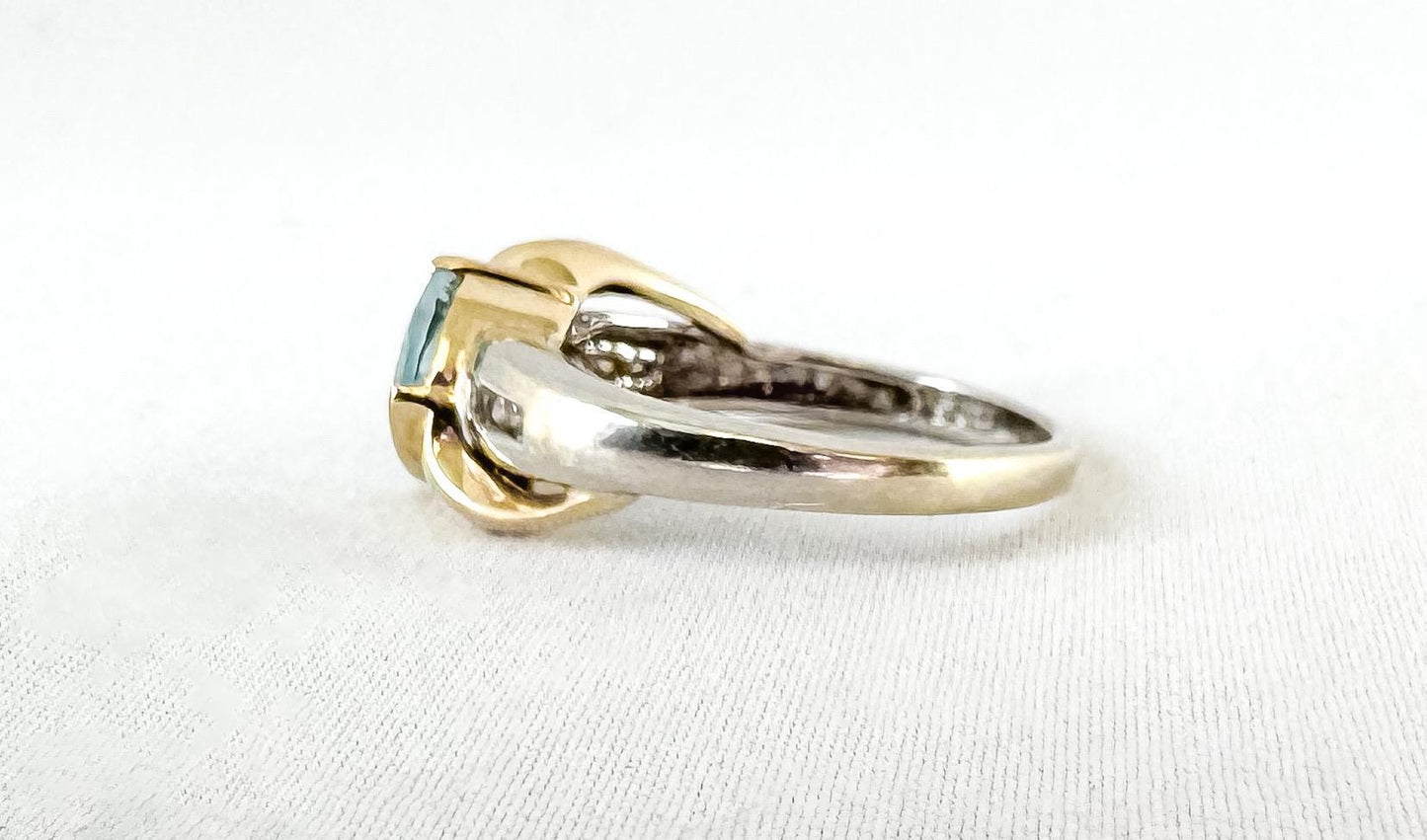 Vintage 10K Yellow and White Gold Aquamarine Diamond Ring, Sz. 6.5