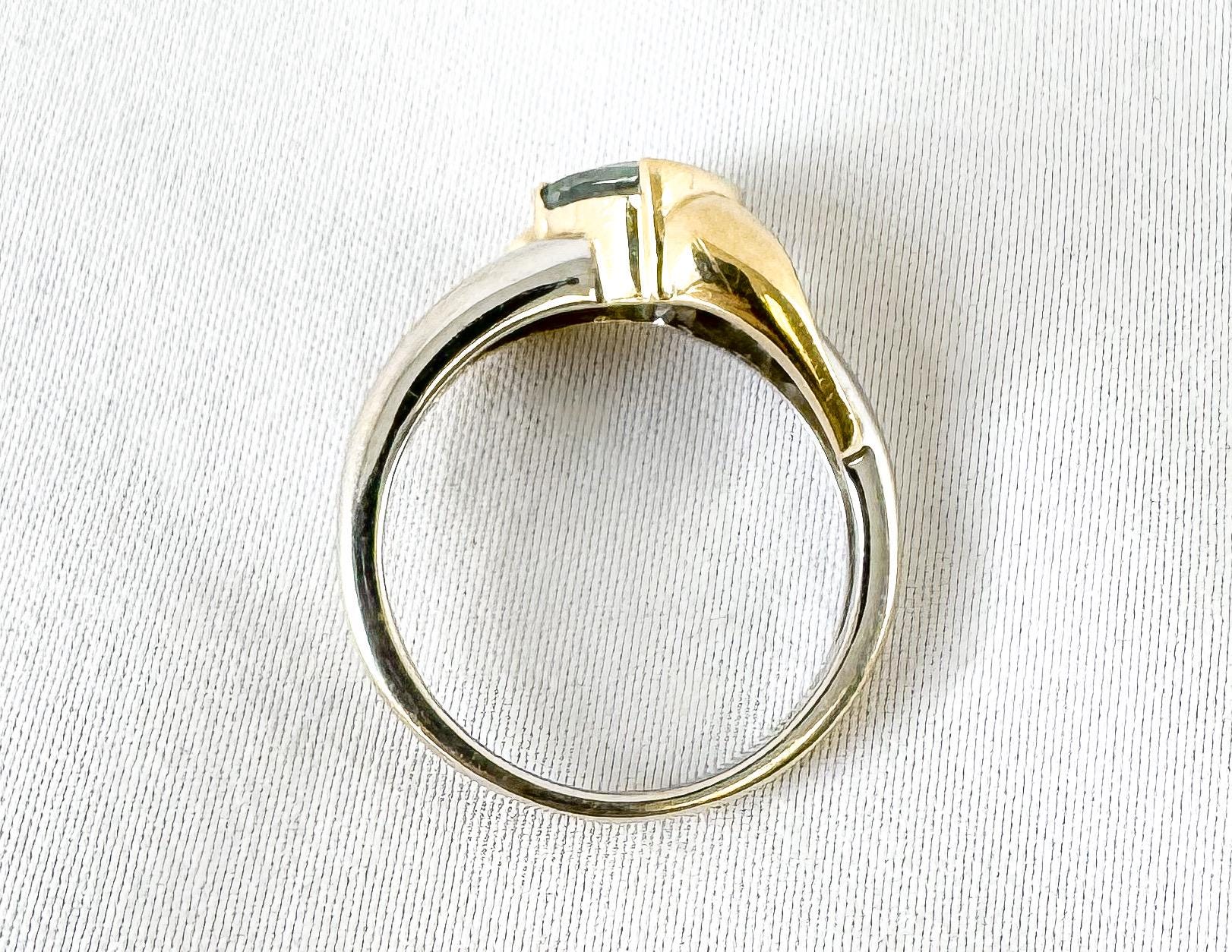 Vintage 10K Yellow and White Gold Aquamarine Diamond Ring, Sz. 6.5