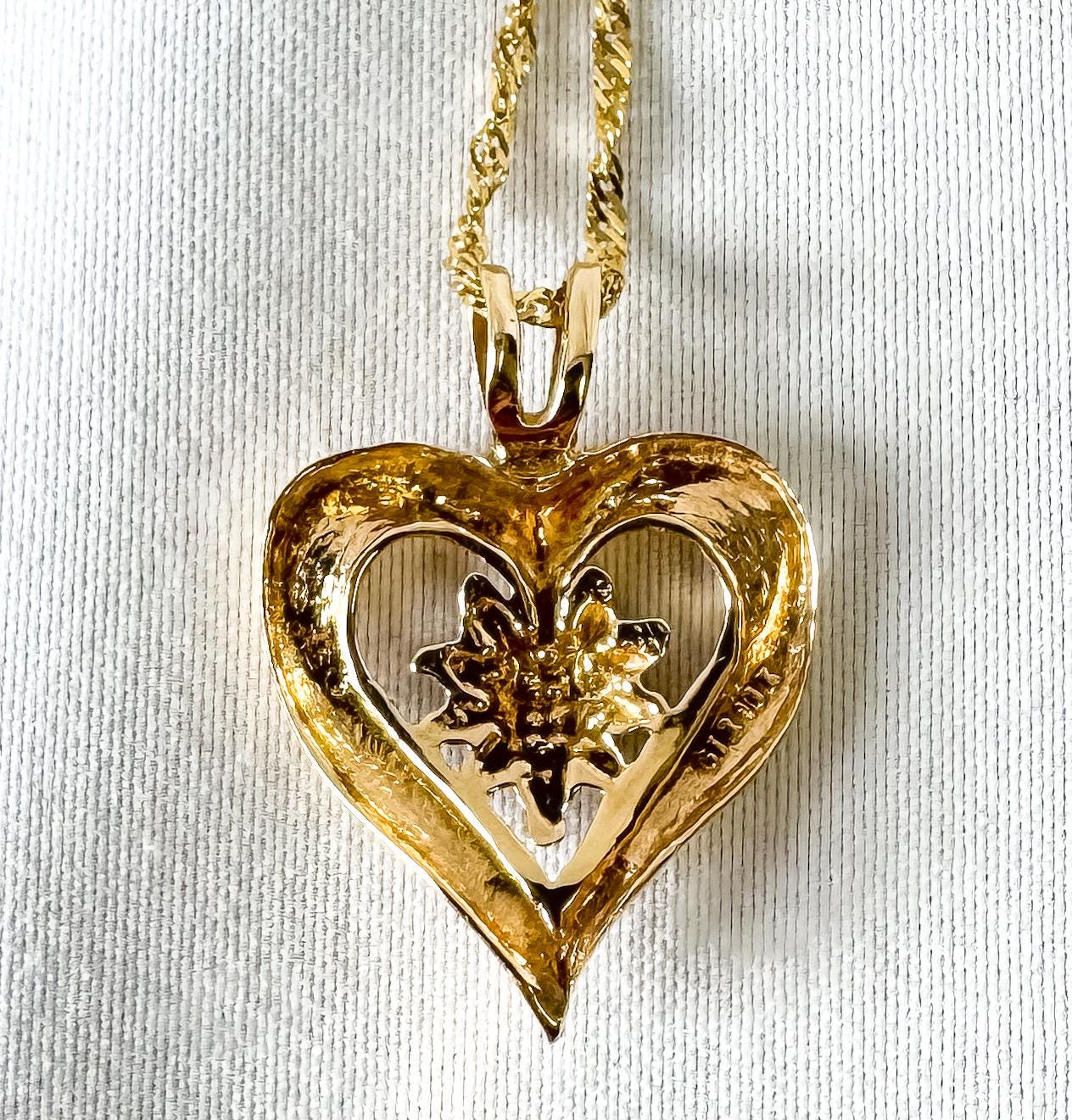 10K Yellow Gold Diamond Cluster Open Heart Pendant on 14K Italy 18 Inch Chain, Simple Elegant Chain Necklace