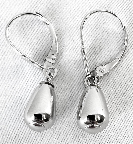 14K White Gold Teardrop Lever Back Dangle Earrings, Simple Dainty Everyday Minimalist Earrings