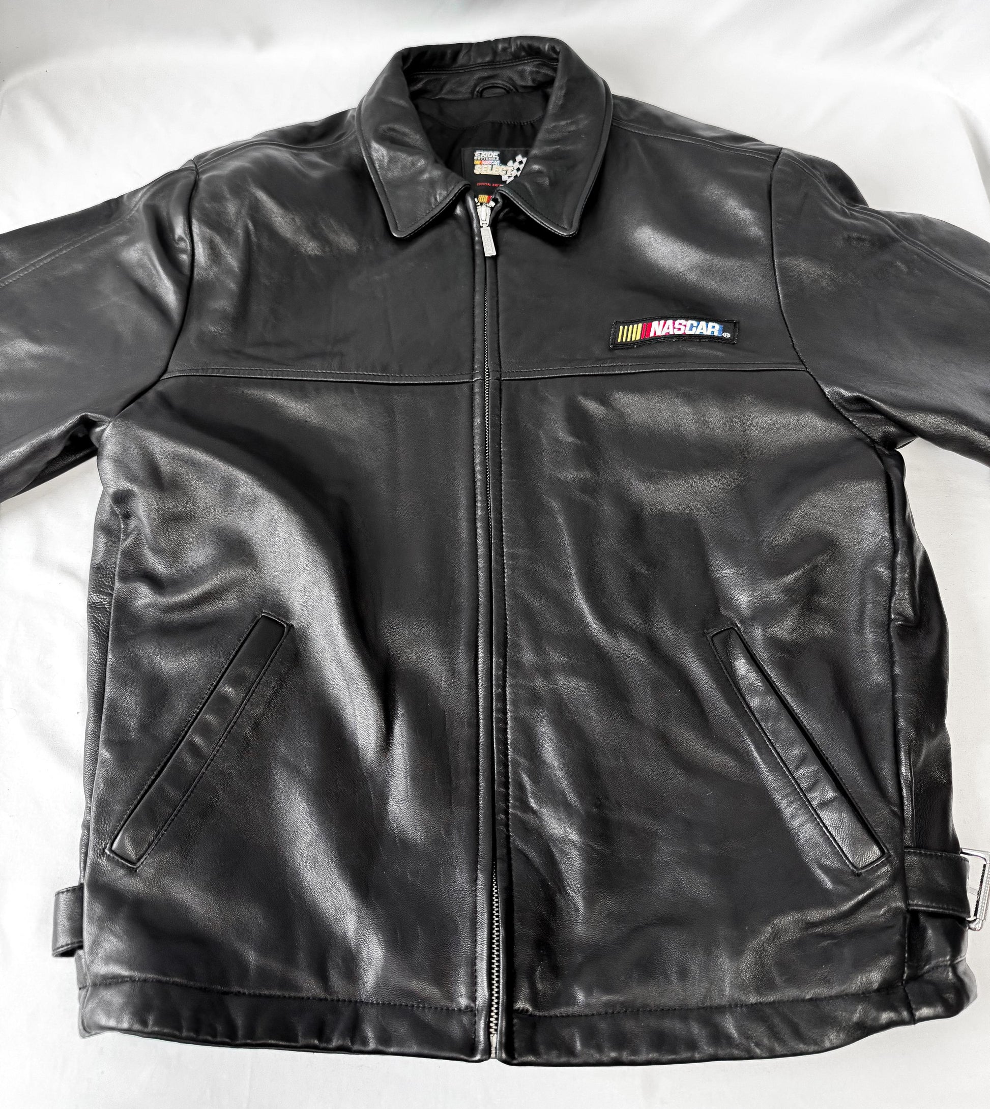 Vintage NASCAR 2000 Embroidered Logo Black Leather Jacket, Approx. Men's Sz. L