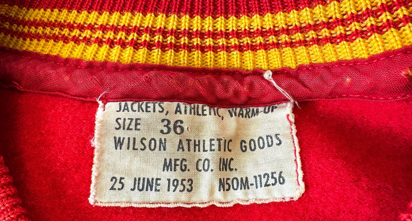 Vintage 50s Wilson Red Yellow Wool Button Up Sweater, Approx. Men's Sz. M/L