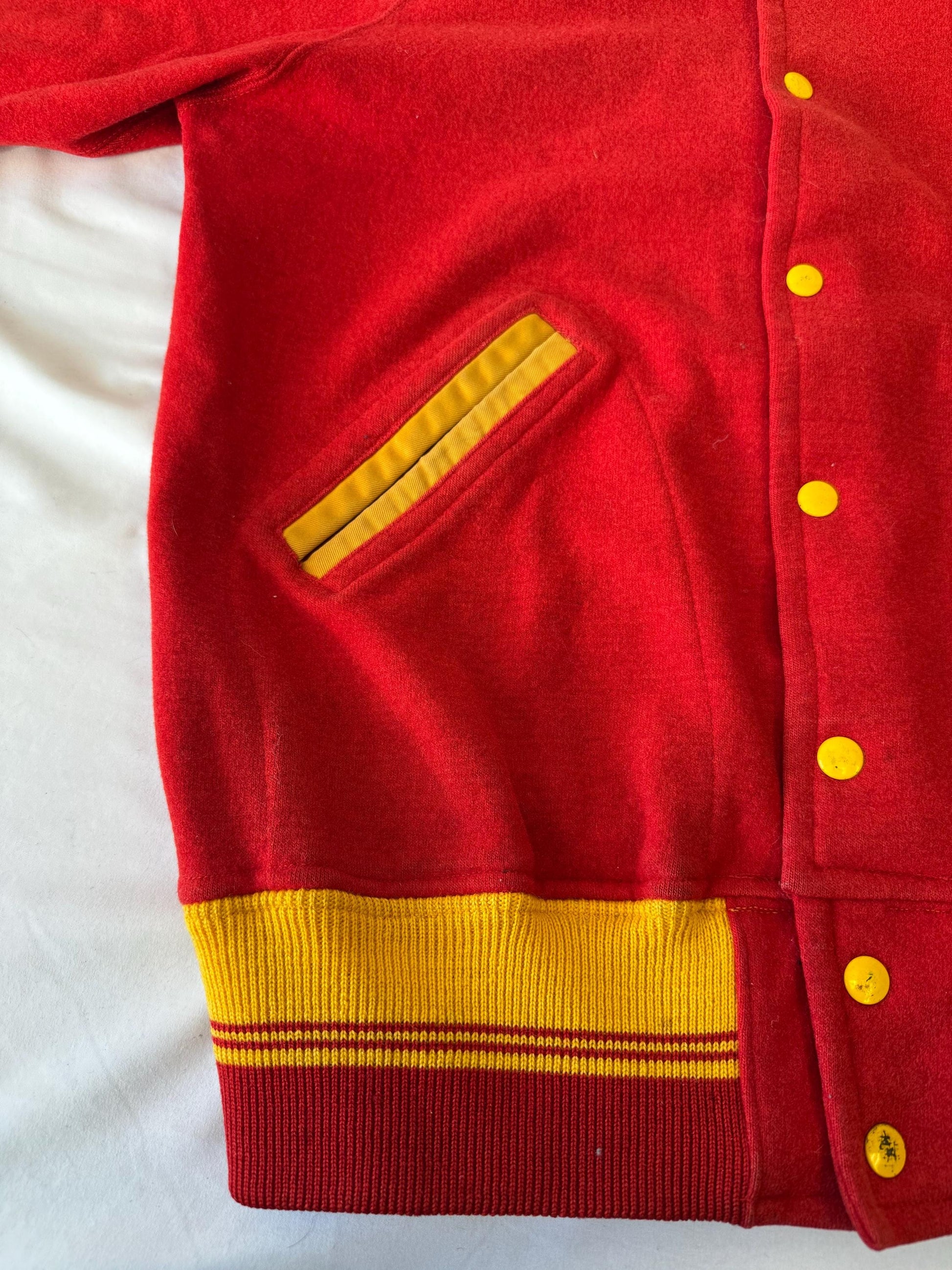 Vintage 50s Wilson Red Yellow Wool Button Up Sweater, Approx. Men's Sz. M/L