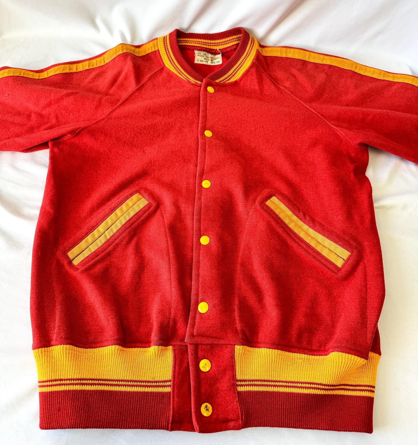 Vintage 50s Wilson Red Yellow Wool Button Up Sweater, Approx. Men's Sz. M/L