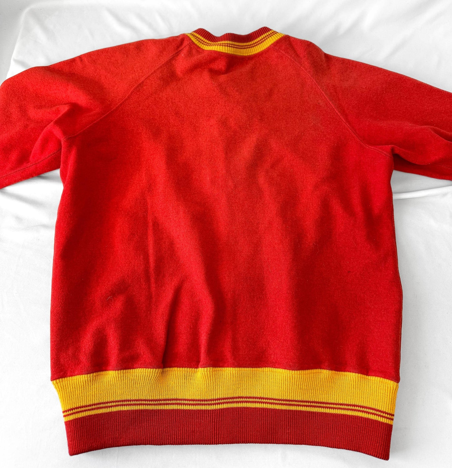Vintage 50s Wilson Red Yellow Wool Button Up Sweater, Approx. Men's Sz. M/L
