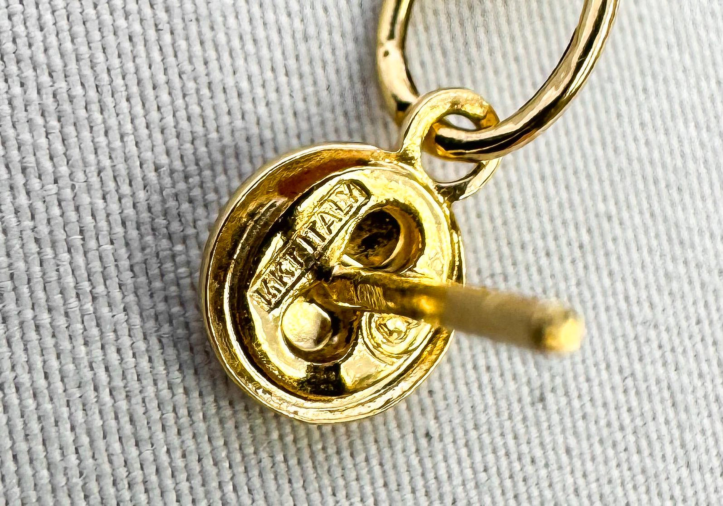 Vintage 14K Italy Yellow Gold Hollow Textured Circle Chain Dangle Stud Earrings, Lightweight Unique Retro Simple Minimalist Earrings