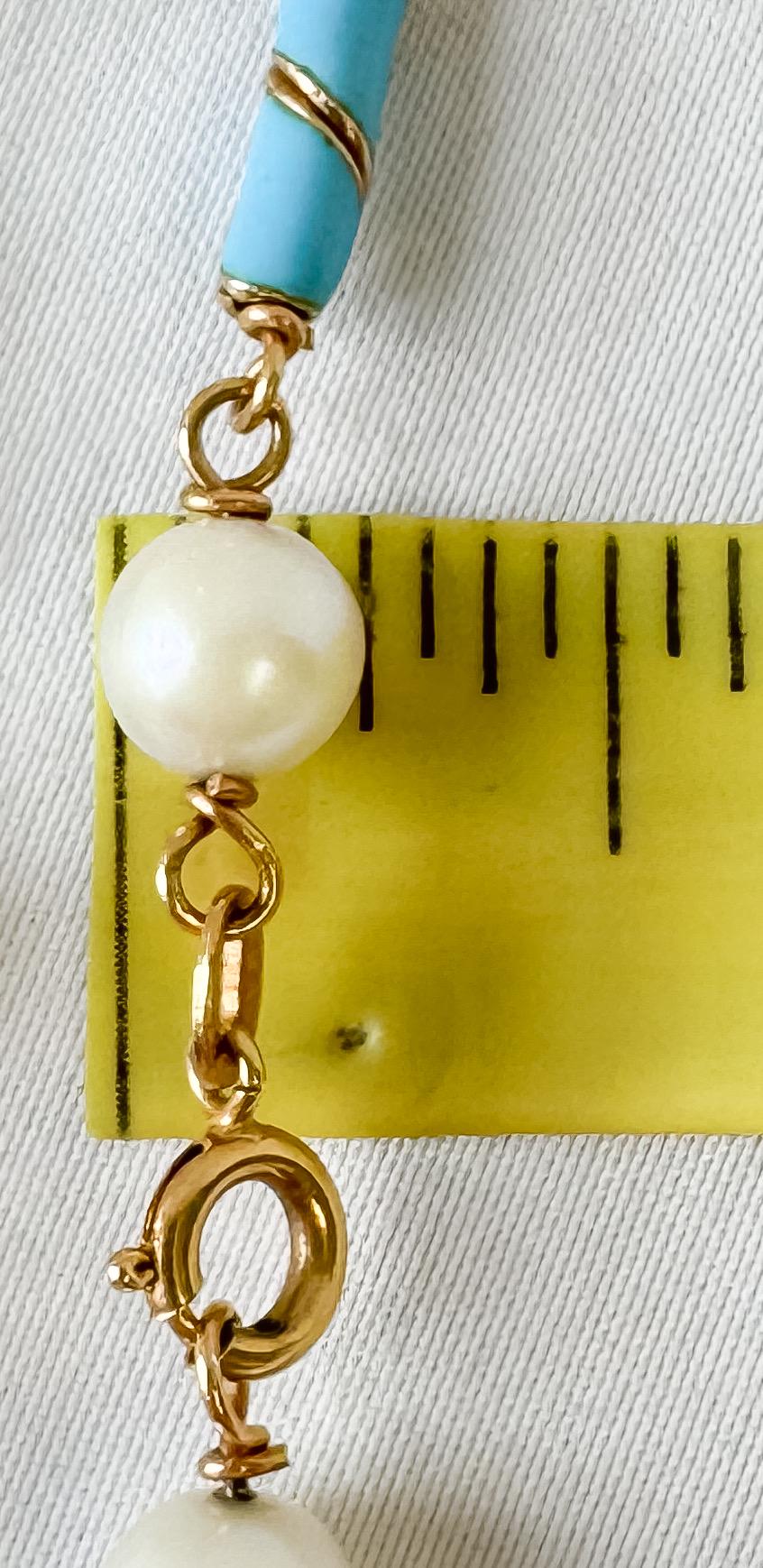 Vintage 18K 750 Pearl Blue Enamel Chain Bracelet, Approx. 7 Inches, Unique Simple Everyday Stackable Bracelet