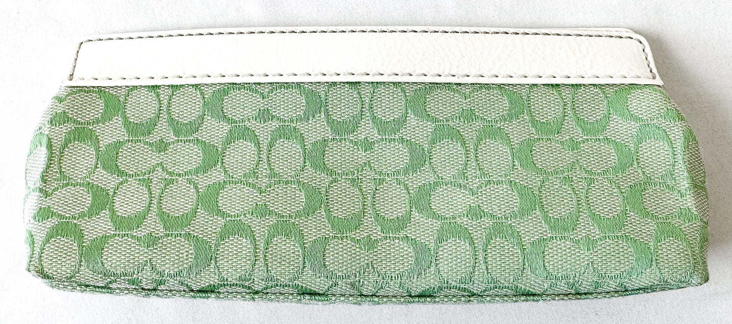 Y2K 00s Coach Pastel Green Signature Monogram Jacquard Leather Pouch