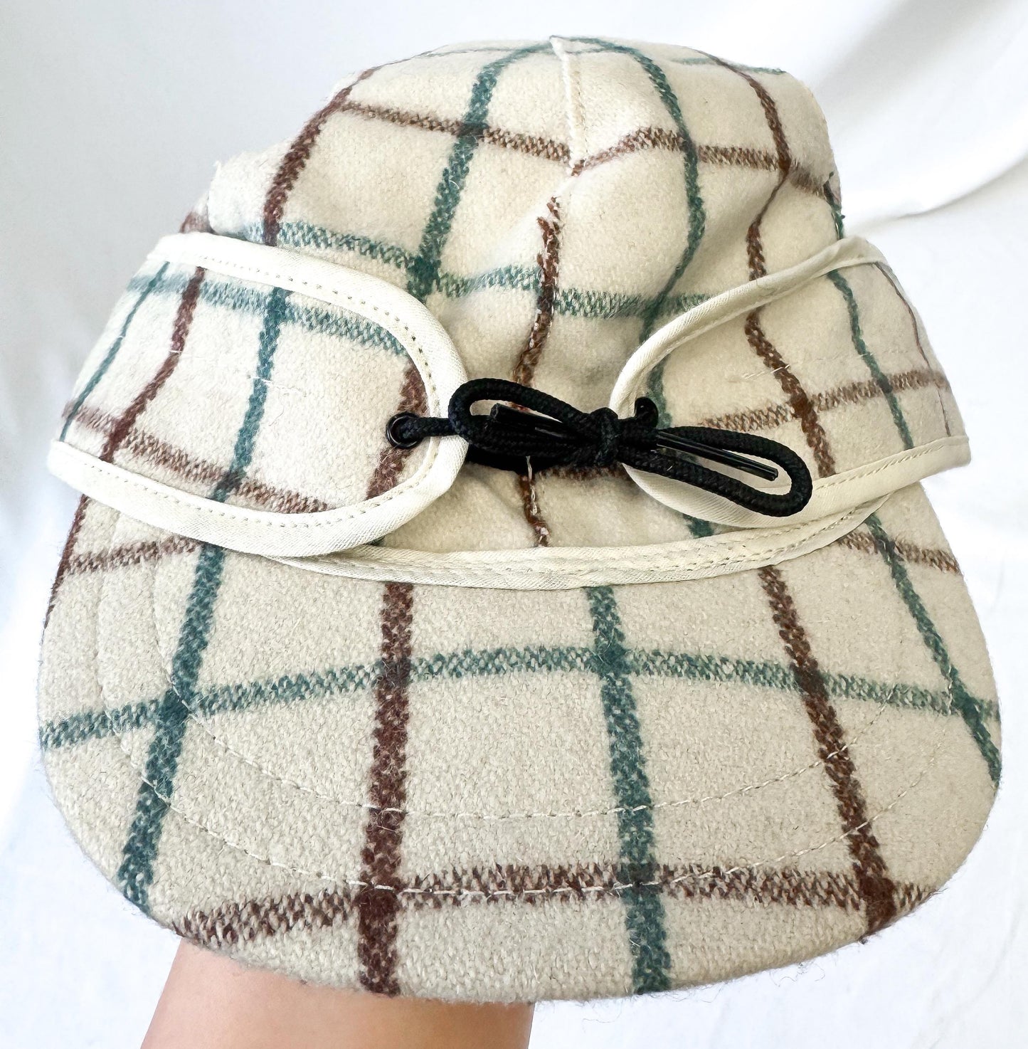 Stormy Kromer Cream Teal Brown Grid Patterned Wool Cap, Sz, 6 1/2