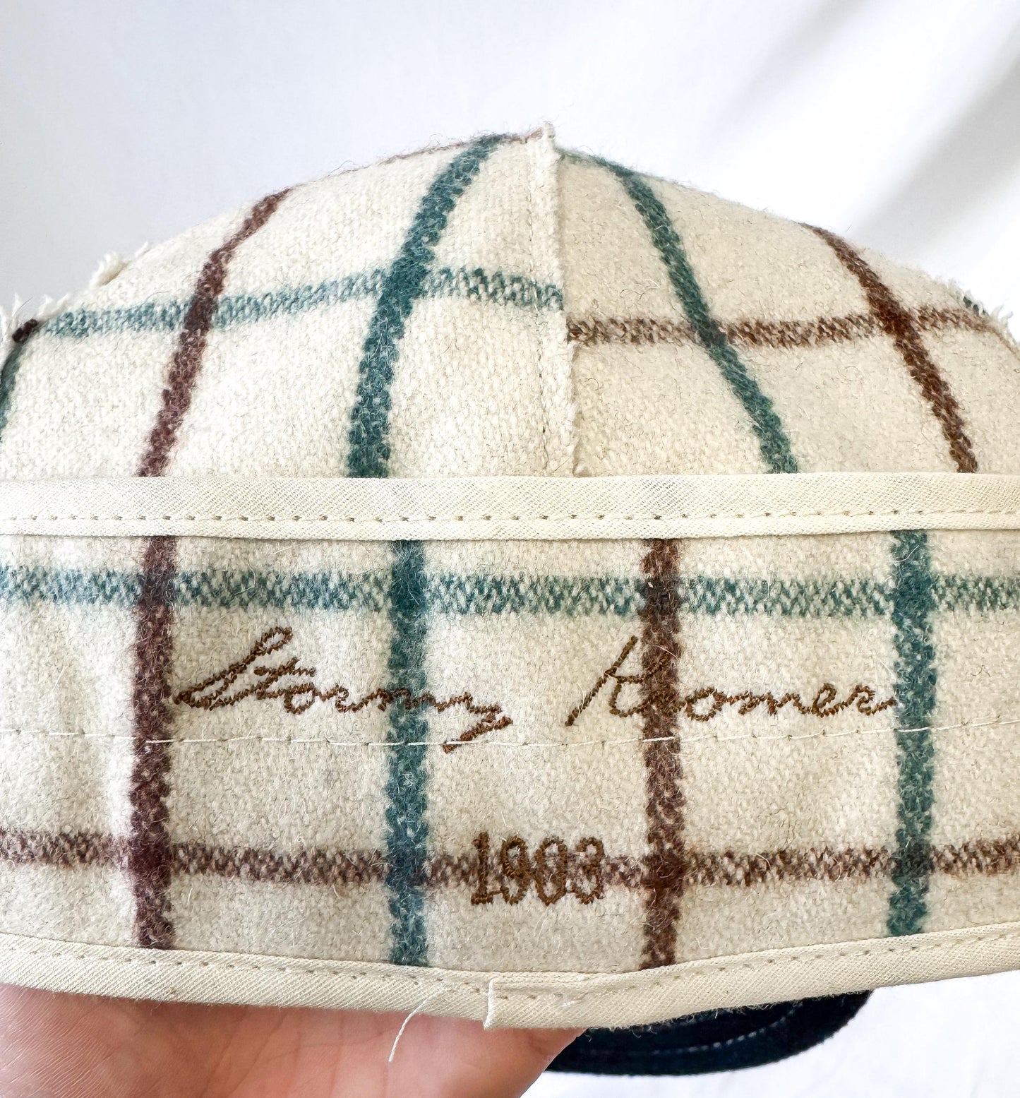 Stormy Kromer Cream Teal Brown Grid Patterned Wool Cap, Sz, 6 1/2