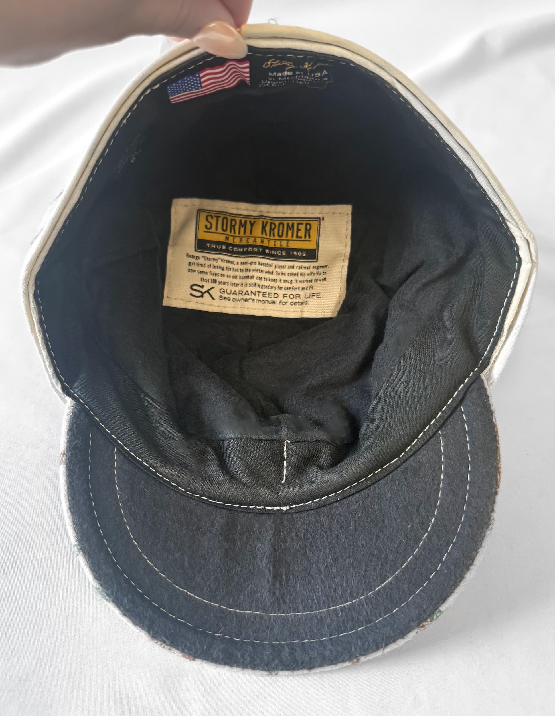 Stormy Kromer Cream Teal Brown Grid Patterned Wool Cap, Sz, 6 1/2