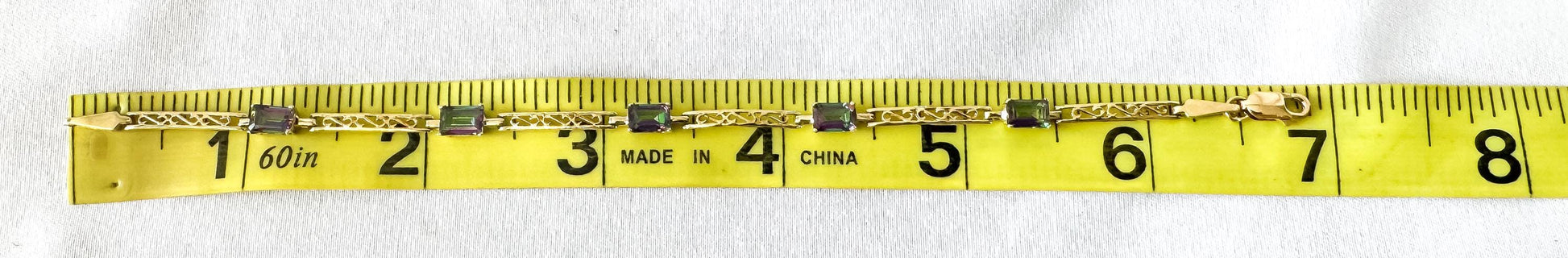 10K Yellow Gold Mystic Quartz Filigree Chain Bracelet, Roughly 7", Unique Simple Everyday Bracelet