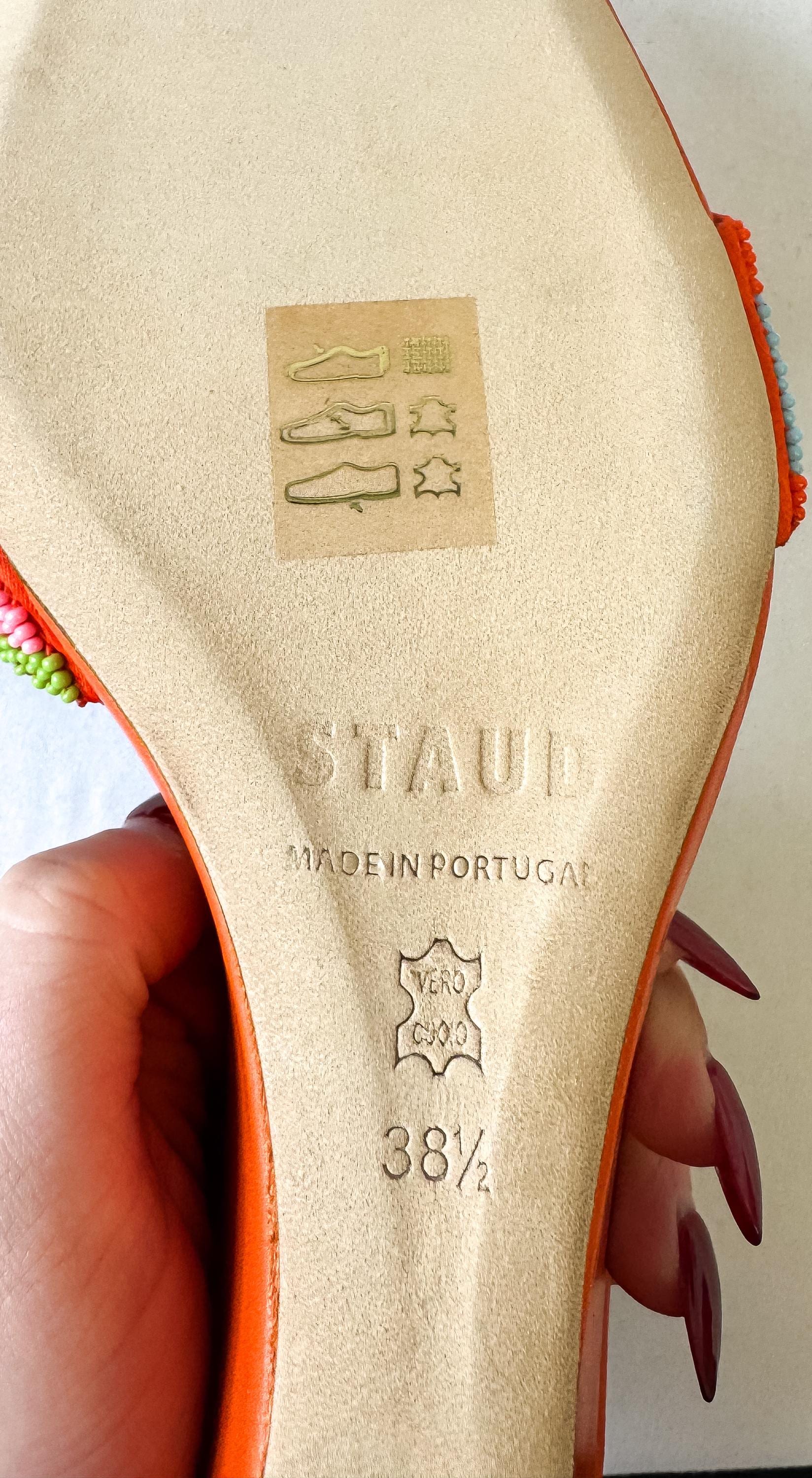 Retro Style Staud Orange Multicolor Beaded Leather Wedge Sandals, Approx. US Women's Sz. 8