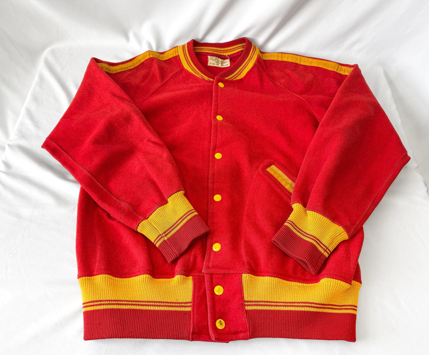 Vintage 50s Wilson Red Yellow Wool Button Up Sweater, Approx. Men's Sz. M/L