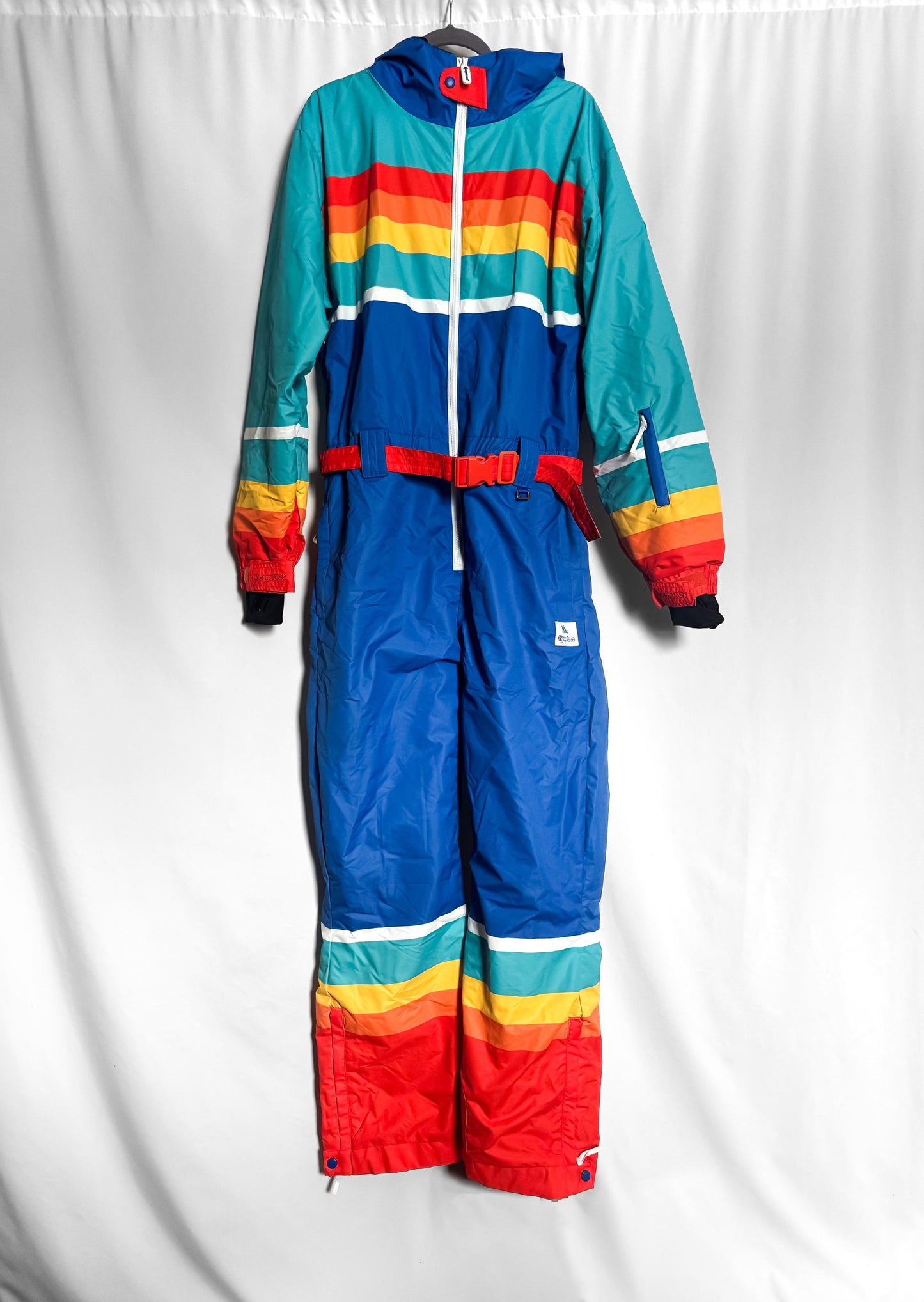 Vintage Inspired Tipsy Elves Rainbow Striped Ski Snow Suit, Men's Sz. L, Retro Winter Ski Suit