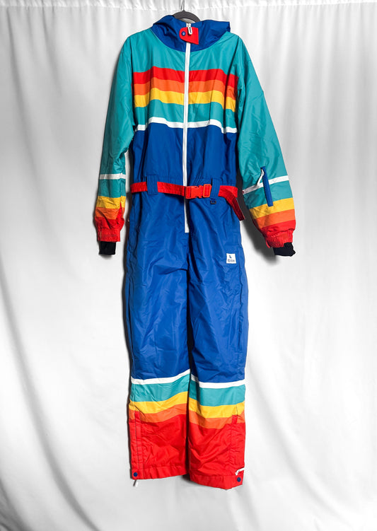 Vintage Inspired Tipsy Elves Rainbow Striped Ski Snow Suit, Men's Sz. L, Retro Winter Ski Suit