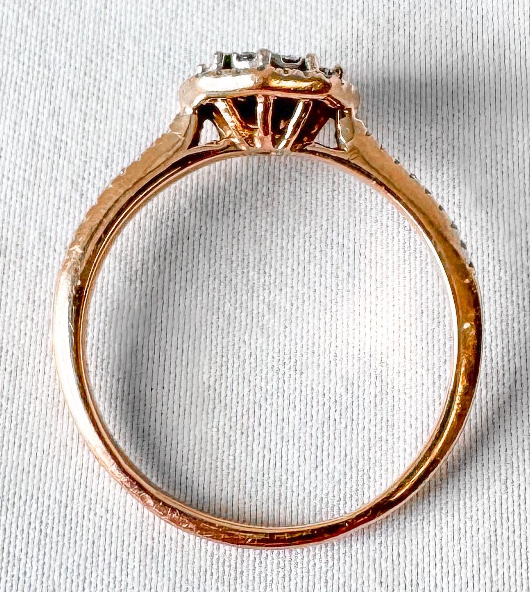 10K Rose Gold Diamond Round Brilliant Cut Halo Engagement Ring, Sz. 9, Unique Statement Engagement Wedding Ring