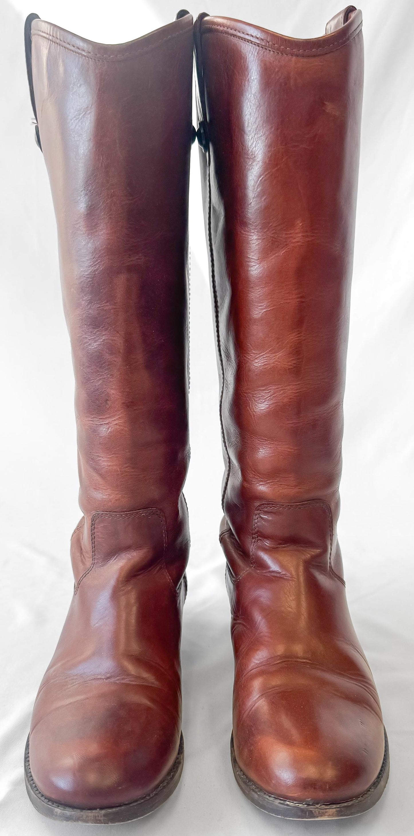 Vintage Frye Cognac Knee High Leather Boots, Style 4015, Women's Sz. 7B