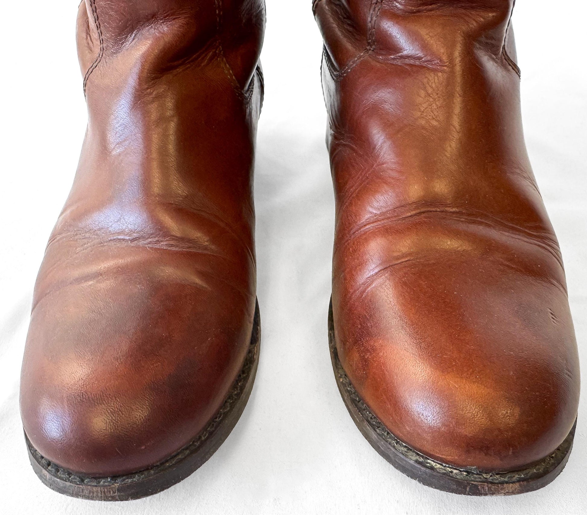 Vintage Frye Cognac Knee High Leather Boots, Style 4015, Women's Sz. 7B