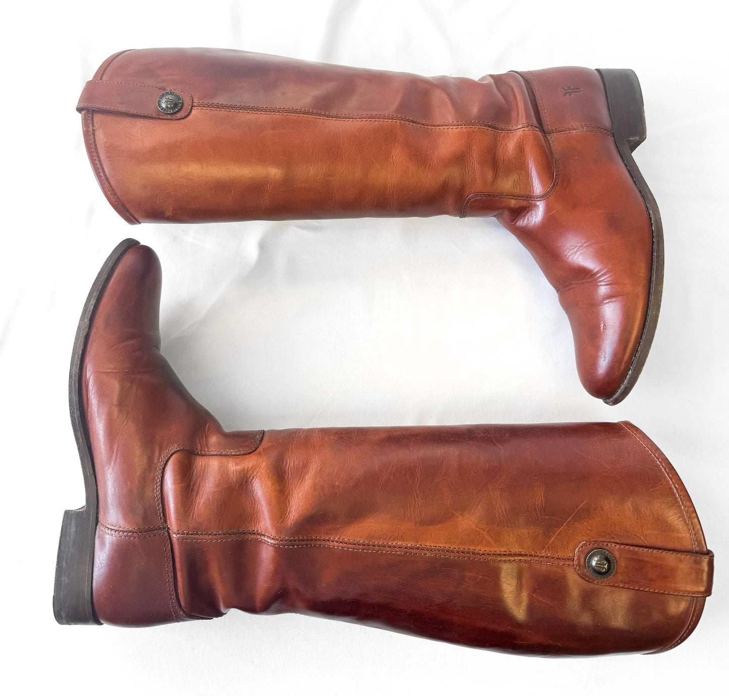 Vintage Frye Cognac Knee High Leather Boots, Style 4015, Women's Sz. 7B