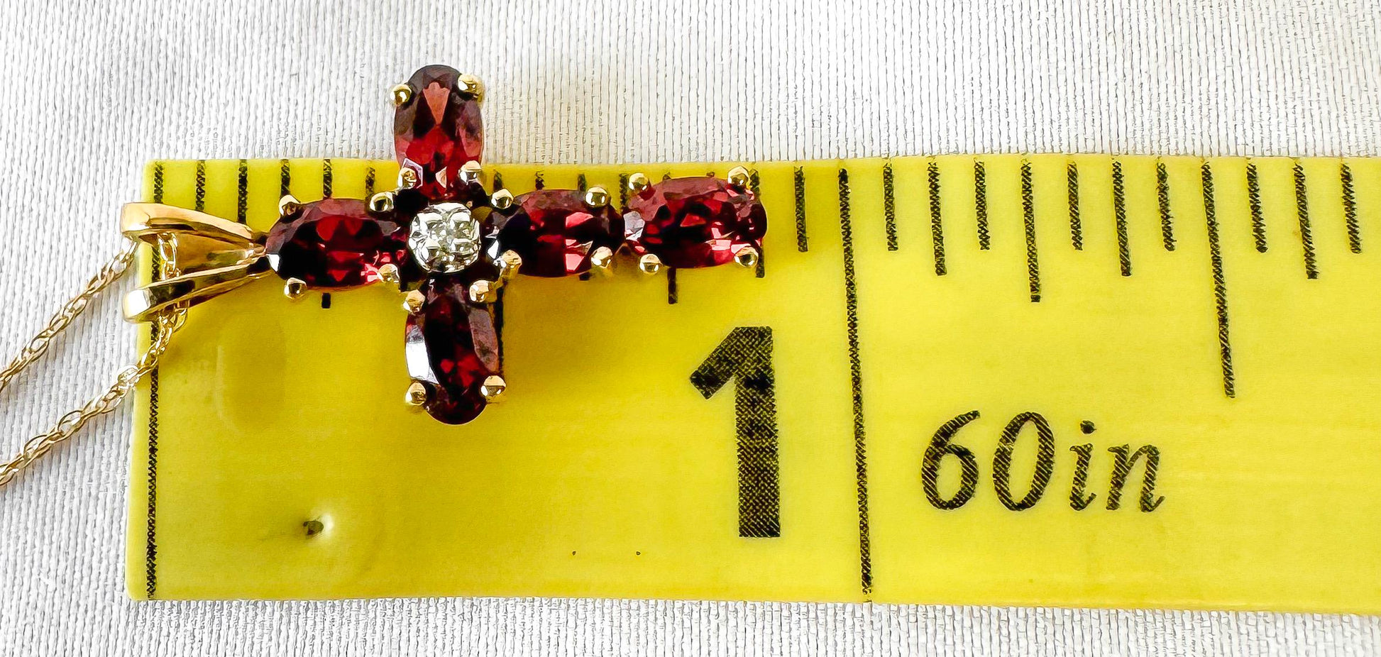 10K Yellow Gold Garnet Diamond Cross 18" Pendant Necklace, Unique Elegant Simple Everyday Necklace