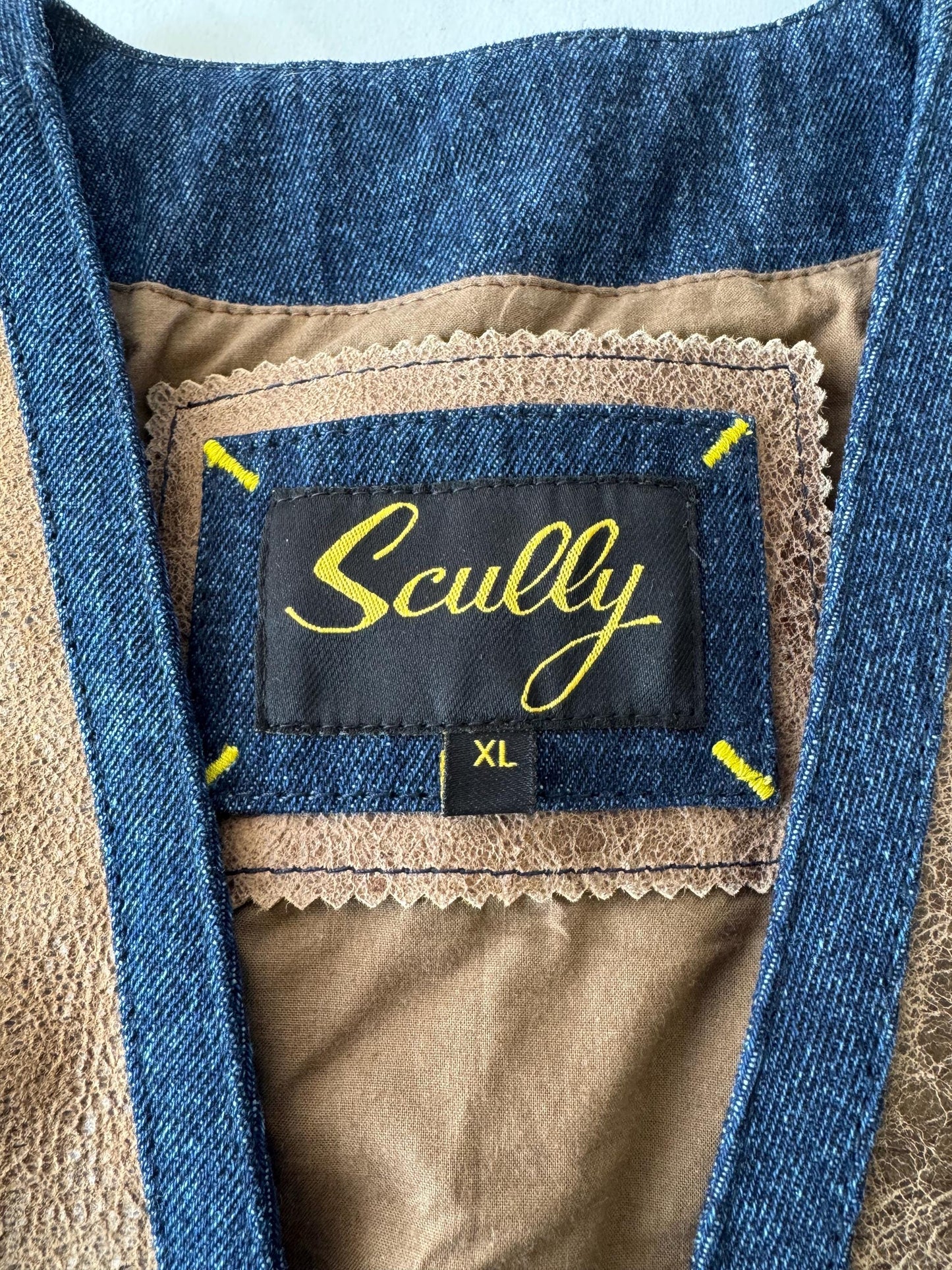 Vintage Style Scully Denim Leather Horseshoe Embroidered Beaded Vest, Women's Sz. S/M, Unique Western Festival Top
