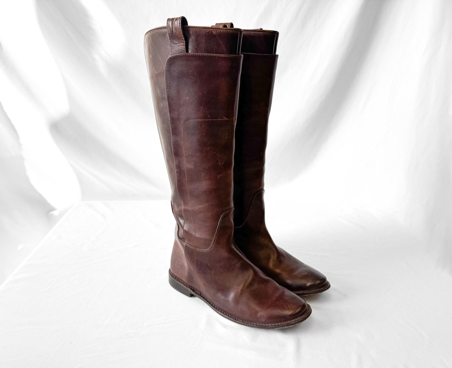 Frye Paige Cognac Brown Knee High Leather Boots, Style 4003, Women's Sz. 9B